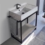 Scarabeo 5115-F-SOL2-88 Console Sink Vanity With Marble Design Ceramic Sink and Grey Oak Shelf